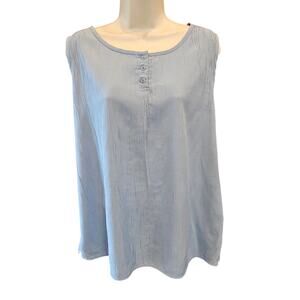 Islander Women Slate Blue Sleeveless Blouse Top guaze crinkle no iron 2X casual